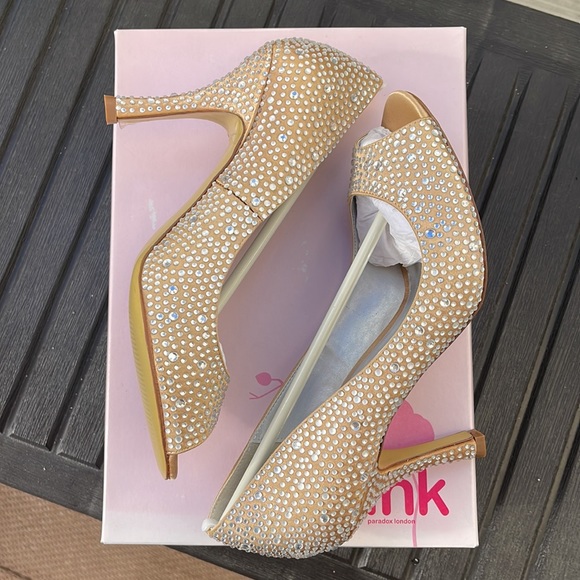 Pink Paradox London - Celebrate - Champagne Satin & Rhinestone Peep Toe Heels 8 - Picture 10 of 17